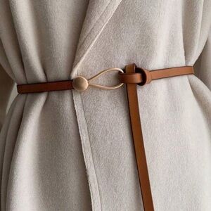 Elegant Luxe Brown Vegan Leather Skinny Slim Belt